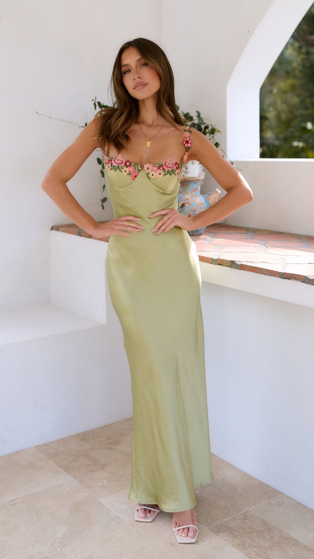 Floral Maxi Slip Dress for Women - Bodycon - Spaghetti Strap