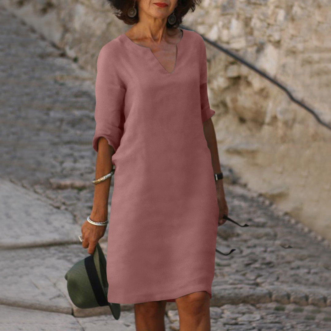 Women's 3/4 Sleeve Shift Midi Dress
