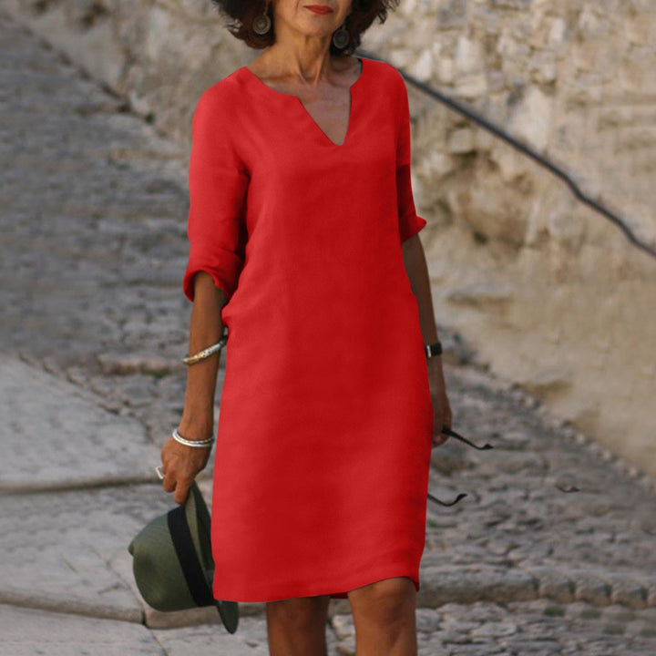 Women's 3/4 Sleeve Shift Midi Dress