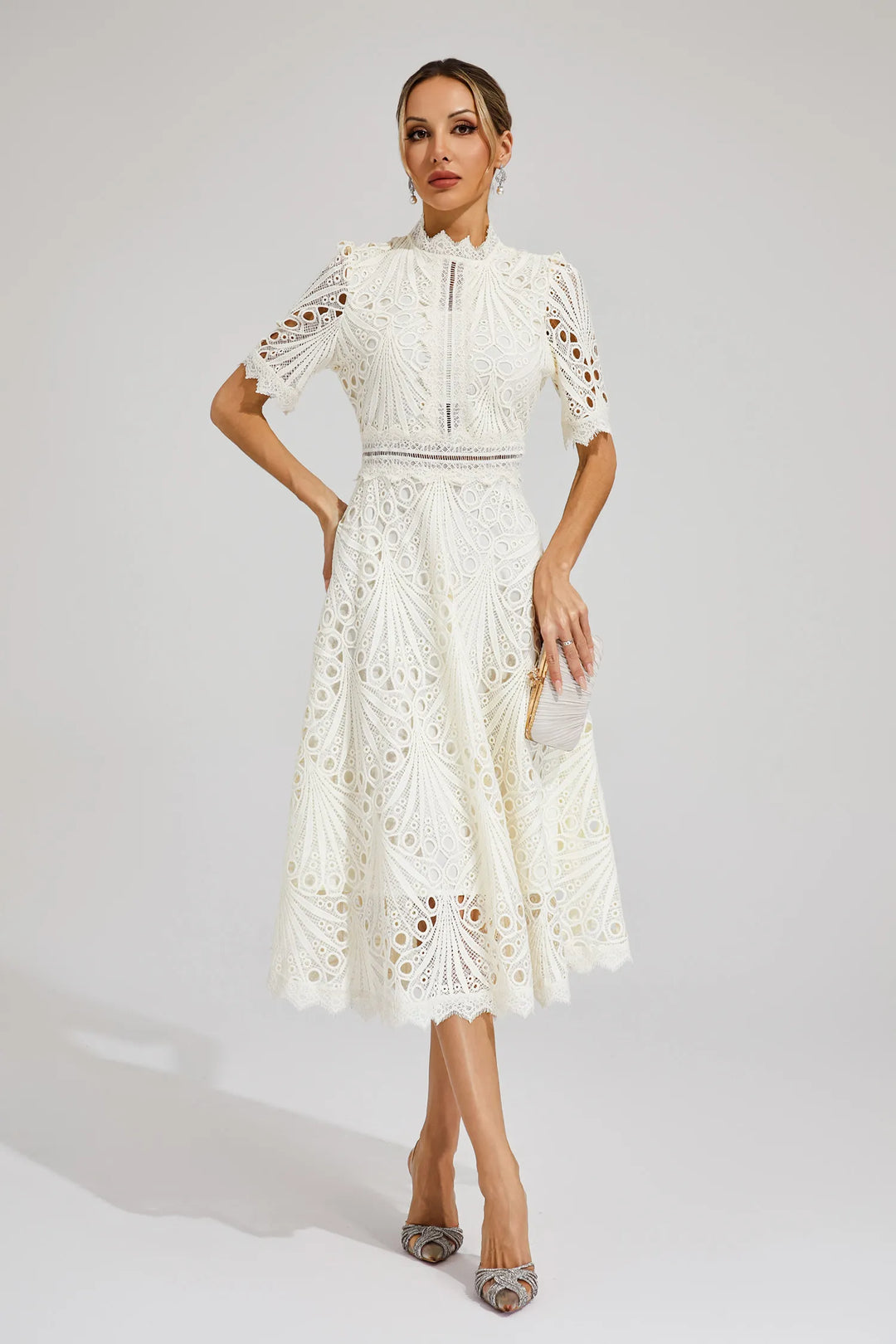 Lace Midi Dress for Women - A-Line - Fit and Flare