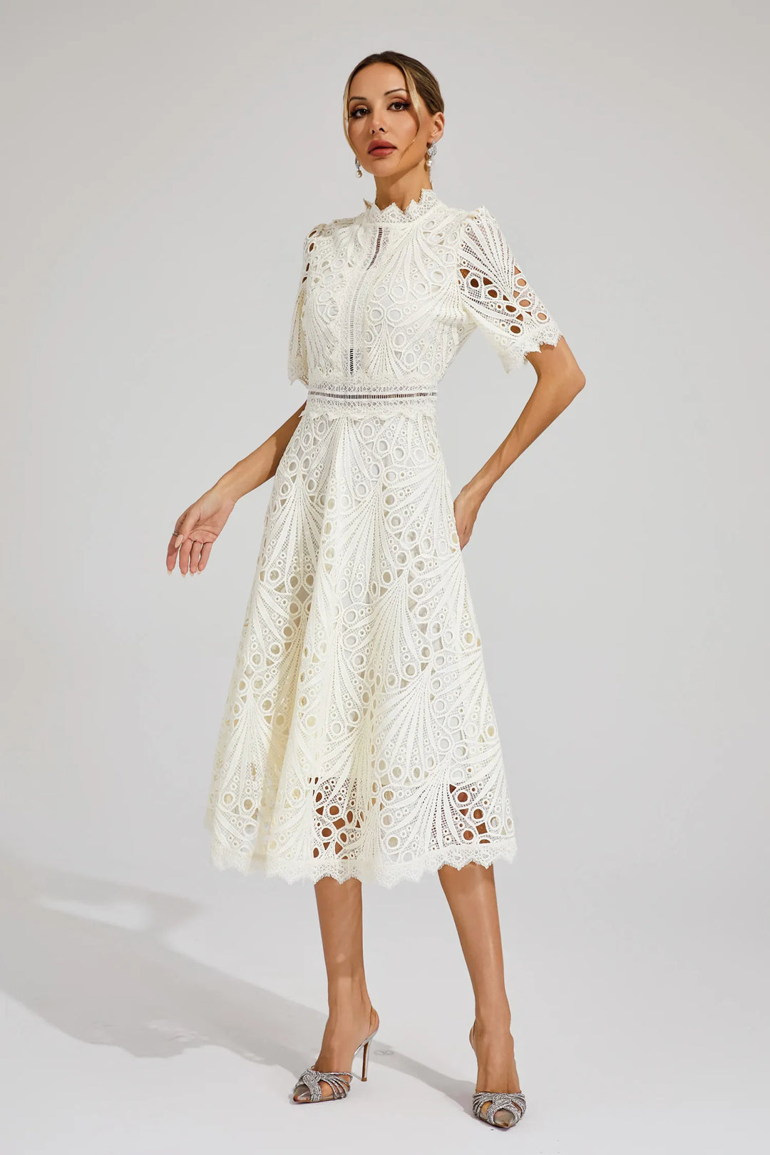 Lace Midi Dress for Women - A-Line - Fit and Flare