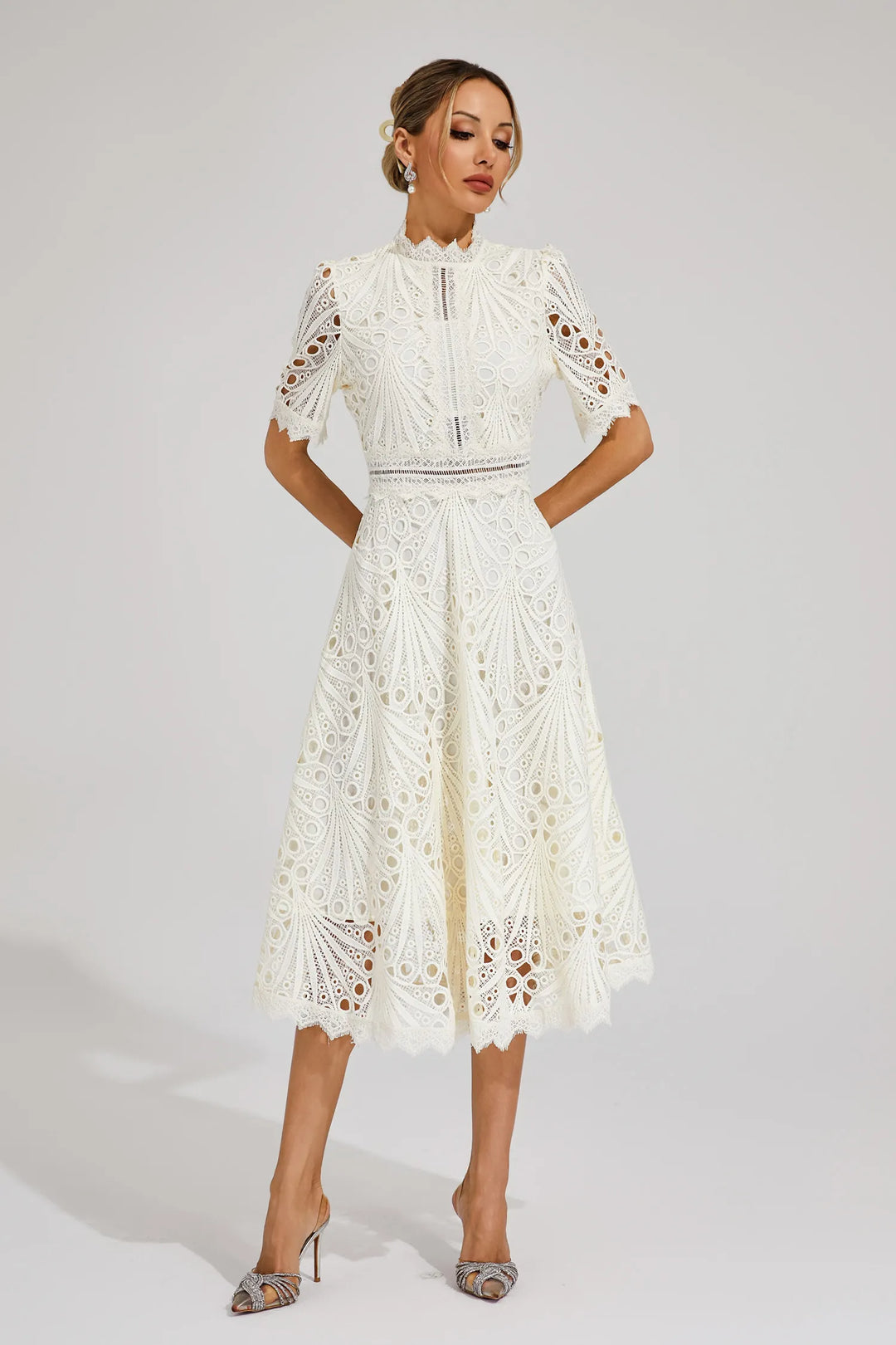 Lace Midi Dress for Women - A-Line - Fit and Flare