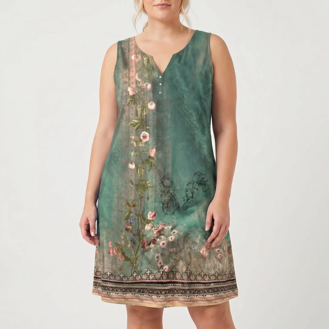 Blossante - Sleeveless Floral Print Midi Dress