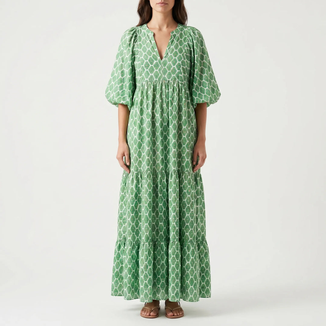 Blosswyn - Printed Midi Dress With Wide Sleeves