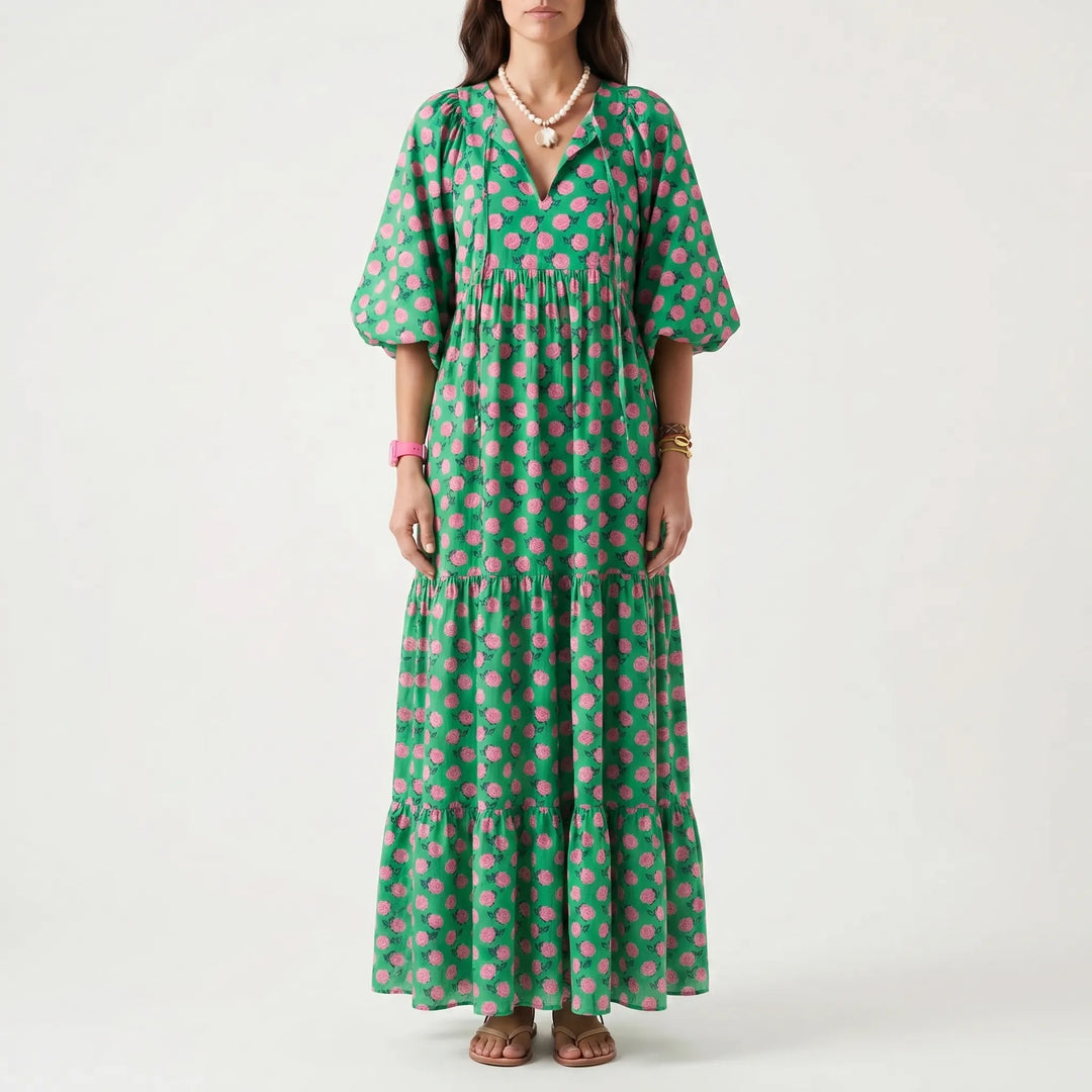 Blosswyn - Printed Midi Dress With Wide Sleeves