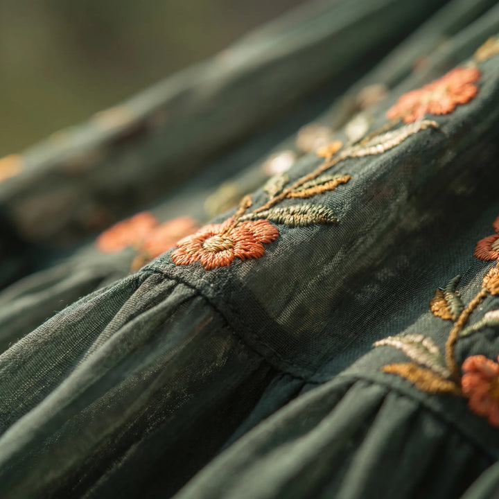 Bohvara - Bohemian Floral Maxi Dress With Shirt Collar