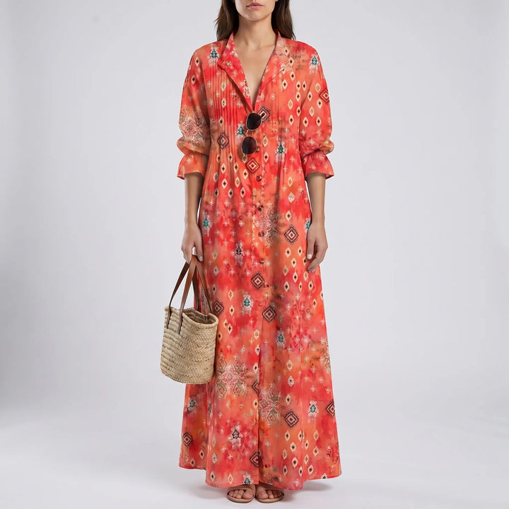 Breezara - Button-Down Botanical Dress