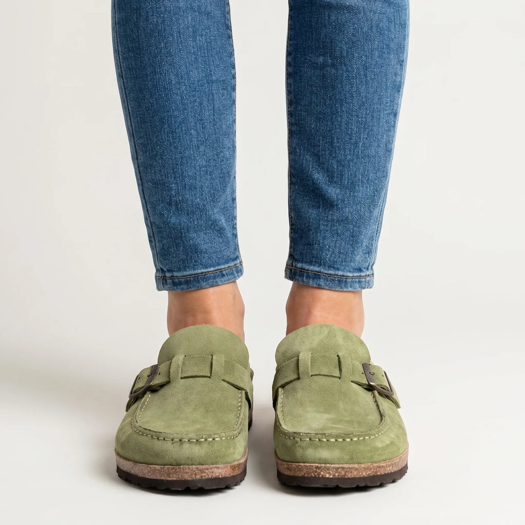 Clovina - Cushioned Slip-On Clog With Buckle Detail