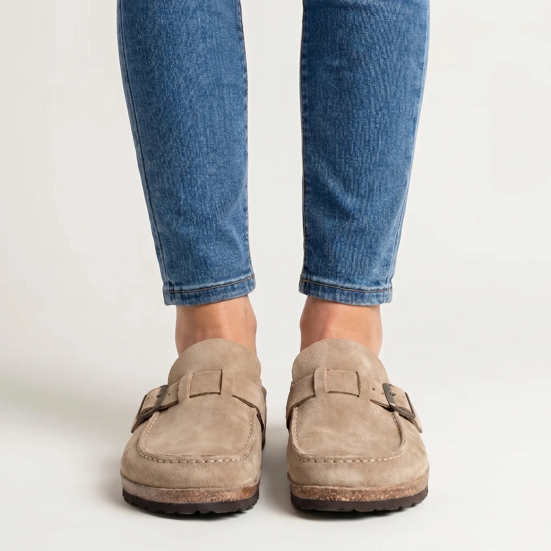 Clovina - Cushioned Slip-On Clog With Buckle Detail
