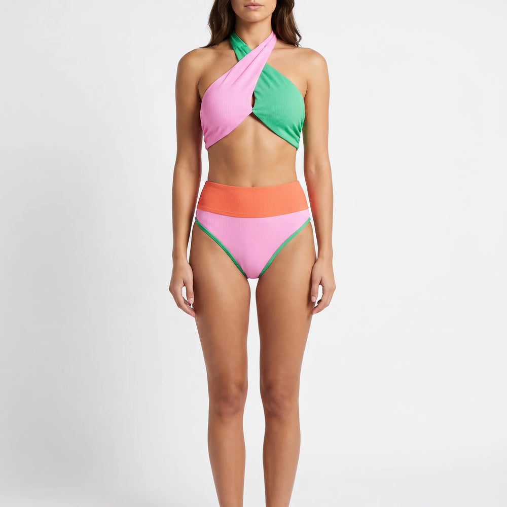 Colouriva - Colour Block Halterneck Bikini Set