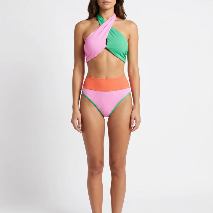 Colouriva - Colour Block Halterneck Bikini Set