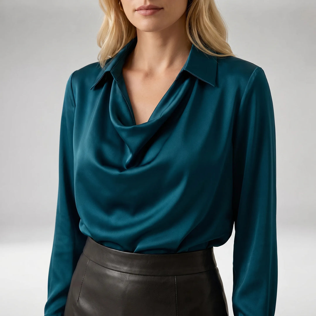 Drapella - Draped Collar Long Sleeve Blouse