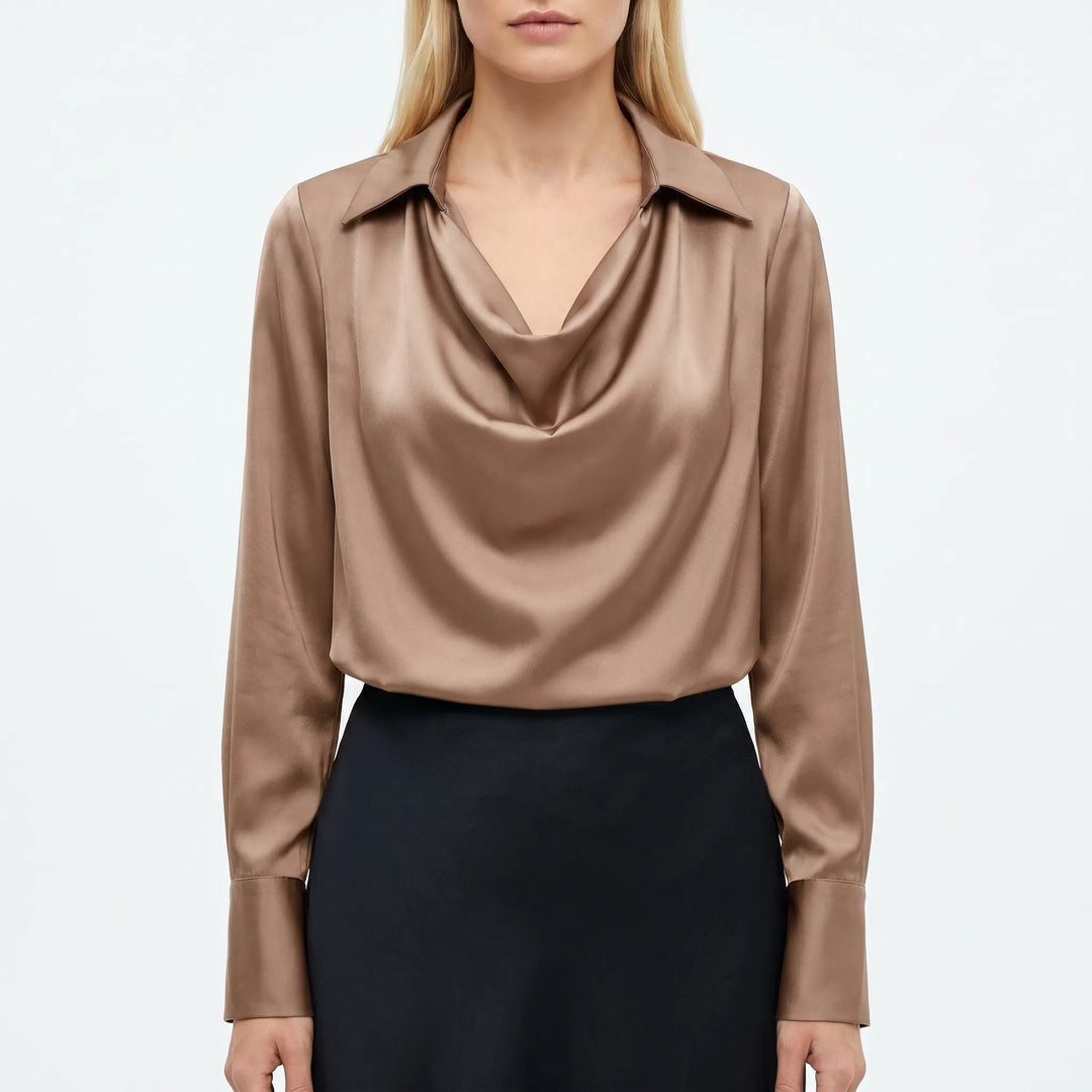 Drapella - Draped Collar Long Sleeve Blouse