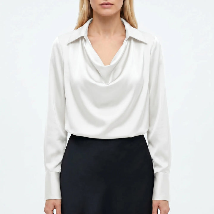 Drapella - Draped Collar Long Sleeve Blouse