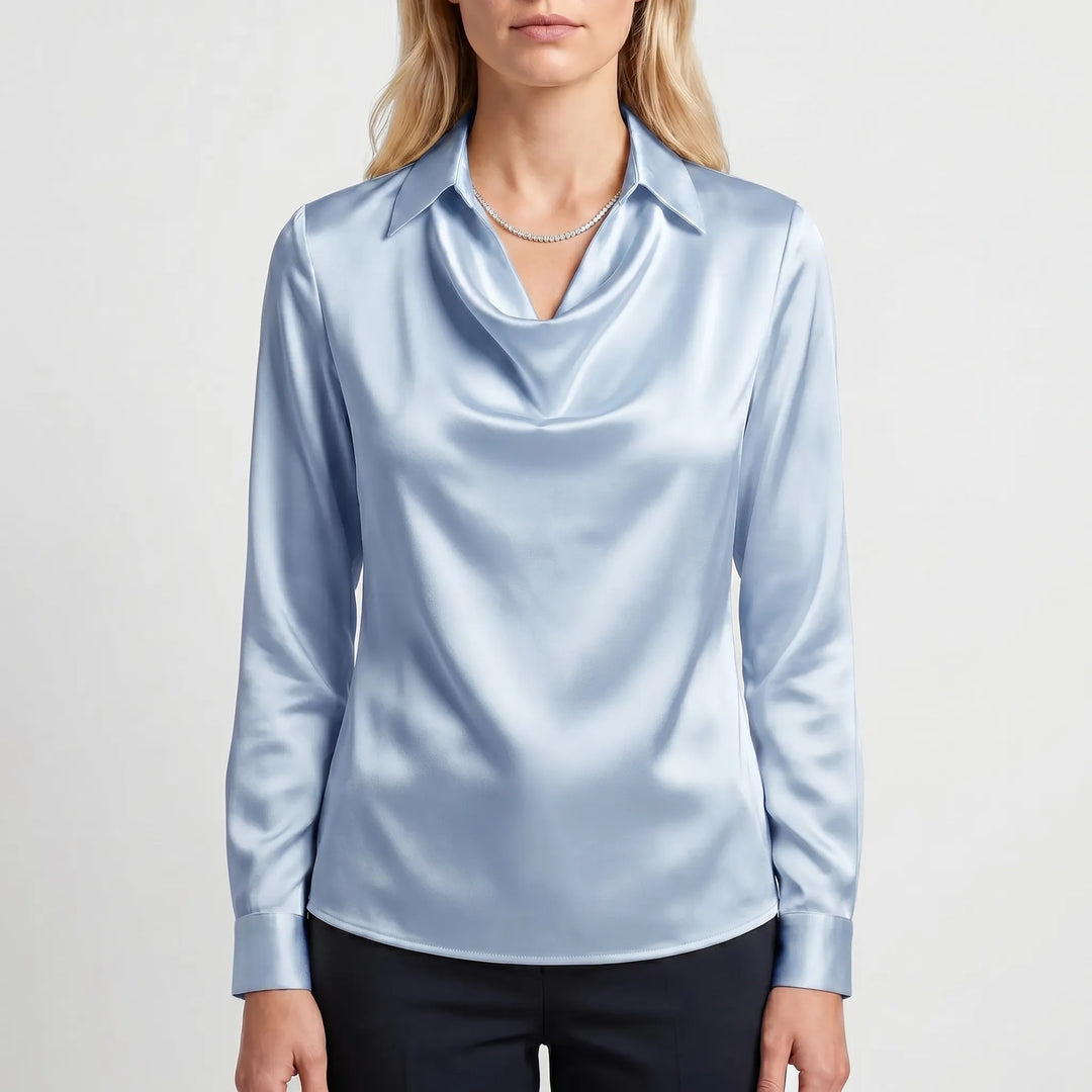 Draviela - Long Sleeve Draped Neckline Blouse