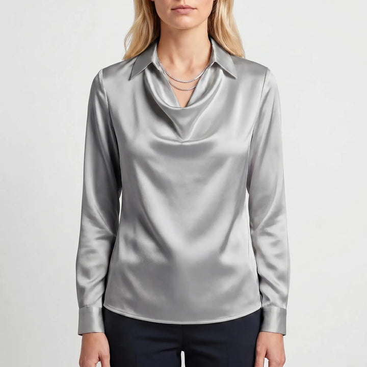 Draviela - Long Sleeve Draped Neckline Blouse