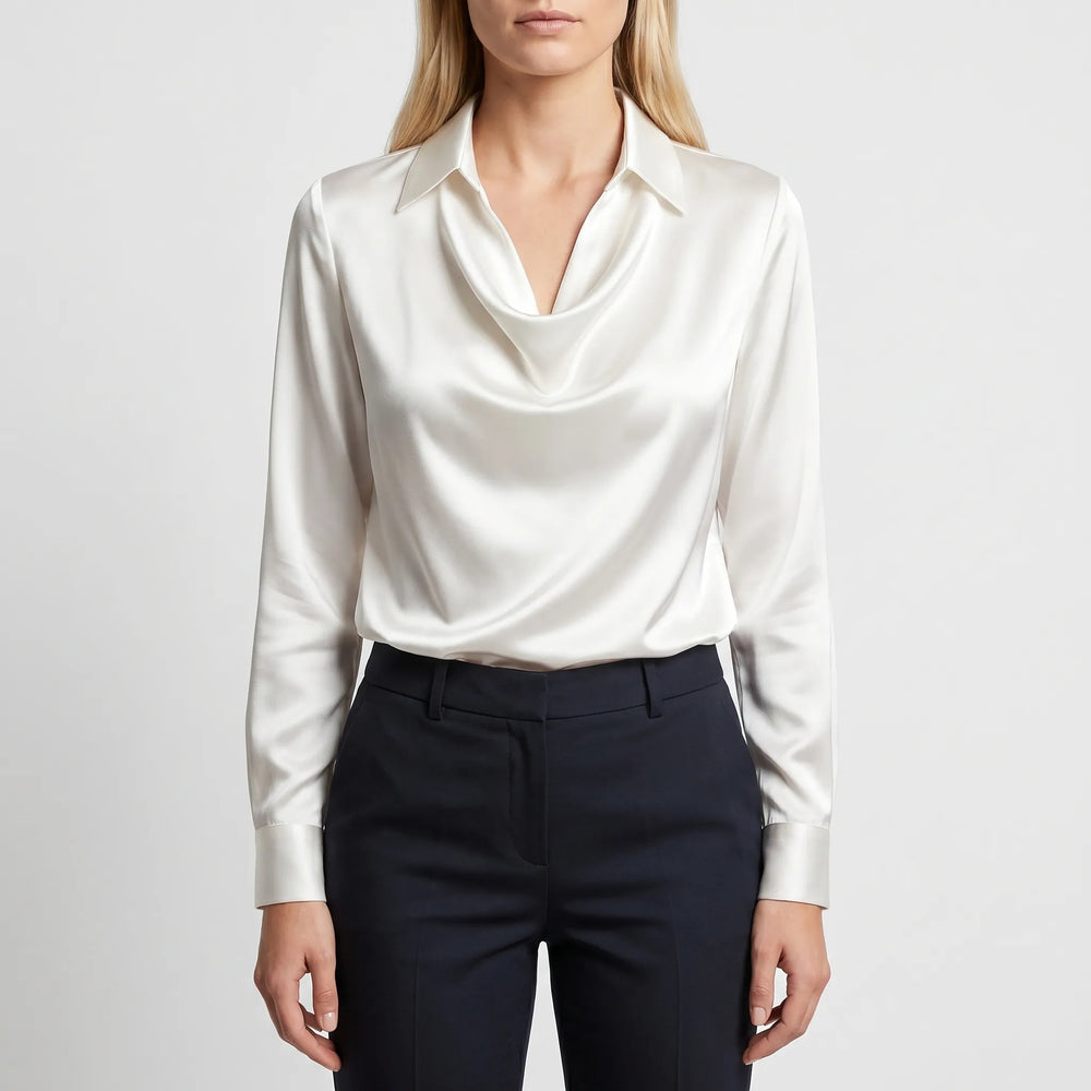Draviela - Long Sleeve Draped Neckline Blouse