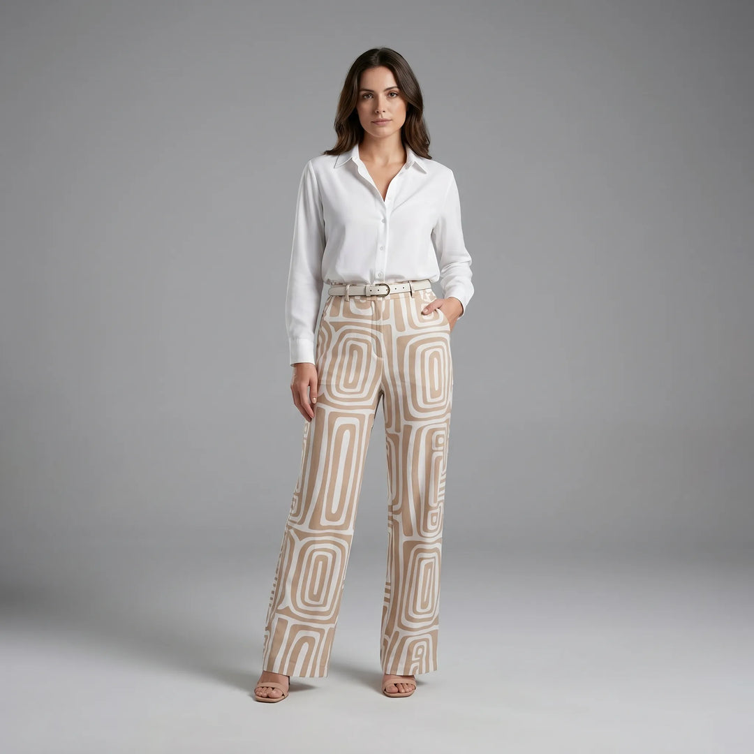Elyvara - Flowing Shirt And Patterned Trouser Set