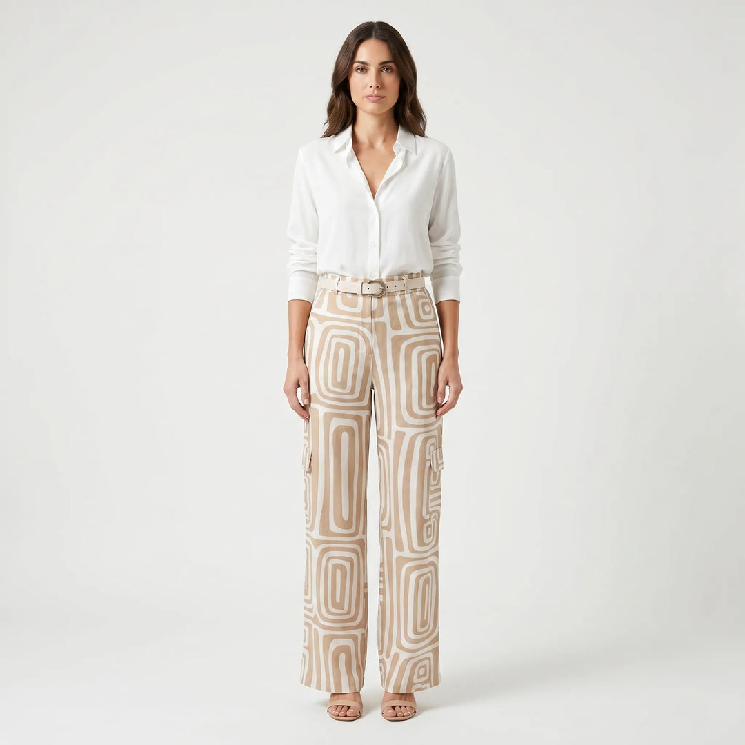 Elyvara - Flowing Shirt And Patterned Trouser Set
