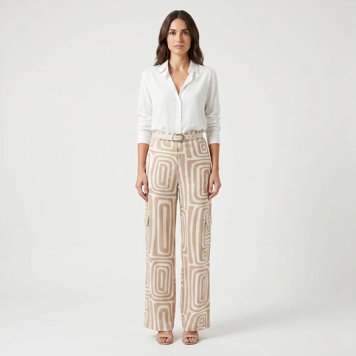 Elyvara - Flowing Shirt And Patterned Trouser Set
