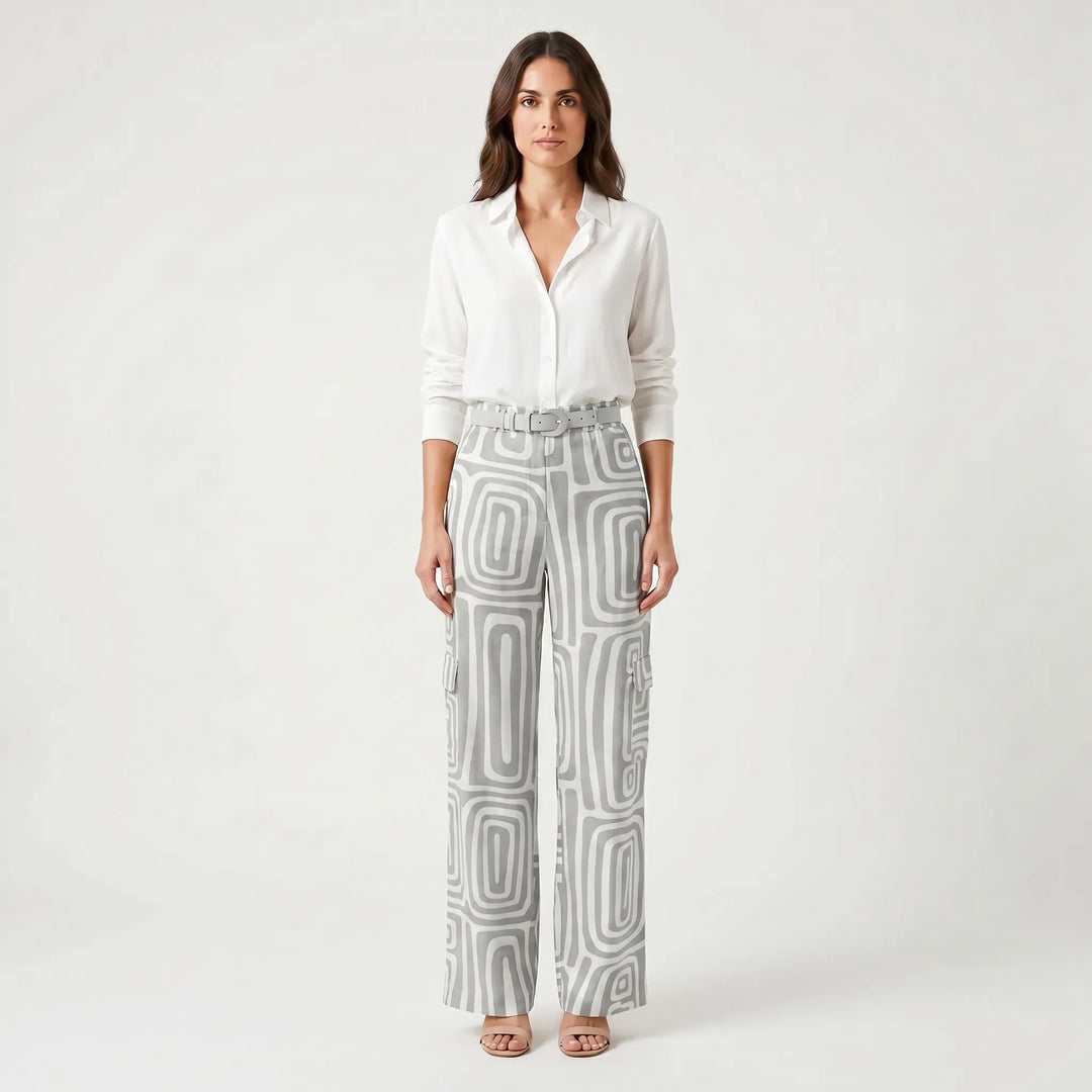 Elyvara - Flowing Shirt And Patterned Trouser Set