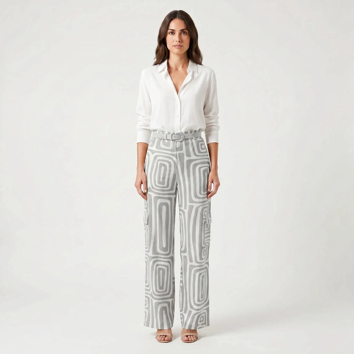 Elyvara - Flowing Shirt And Patterned Trouser Set