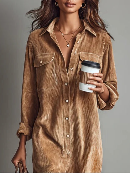 Fleurelle - Long-Sleeve Ribbed Shirt Dress