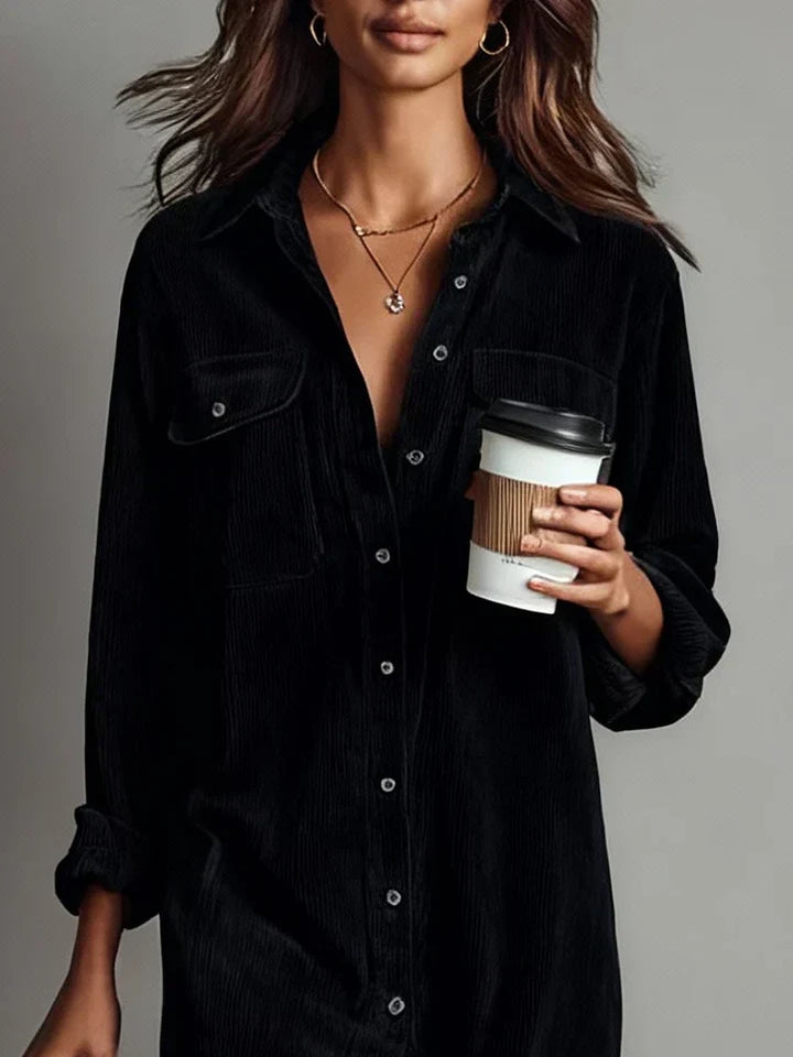 Fleurelle - Long-Sleeve Ribbed Shirt Dress