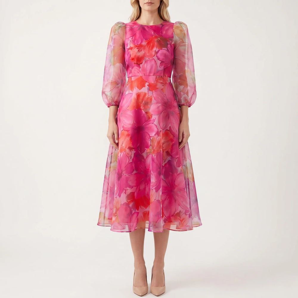 Floralia - Sheer Sleeve Floral Midi Dress