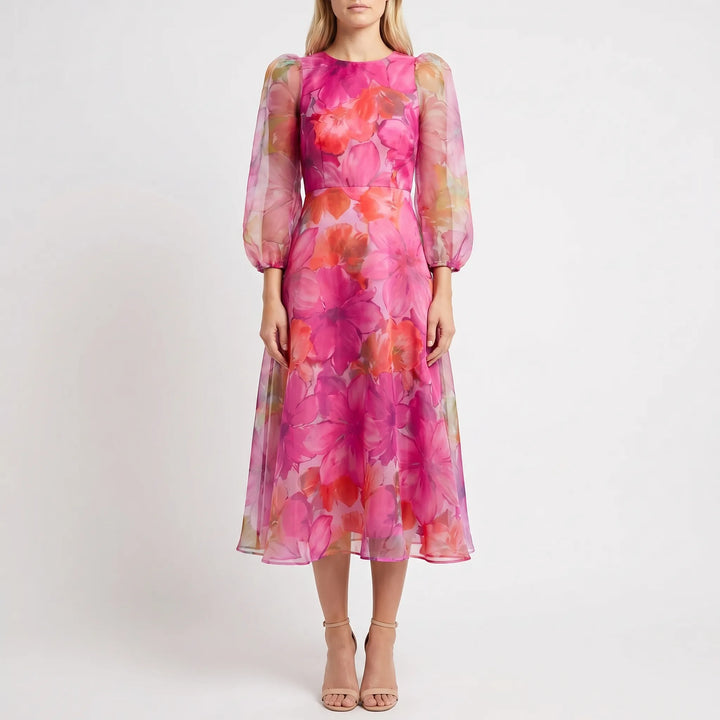 Floralia - Sheer Sleeve Floral Midi Dress