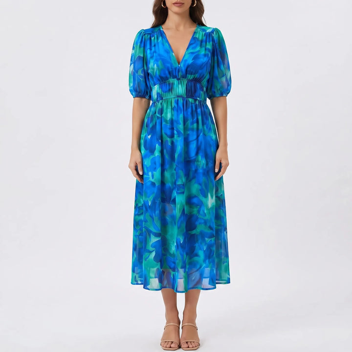 Floravia - V-Neck Floral Midi Dress