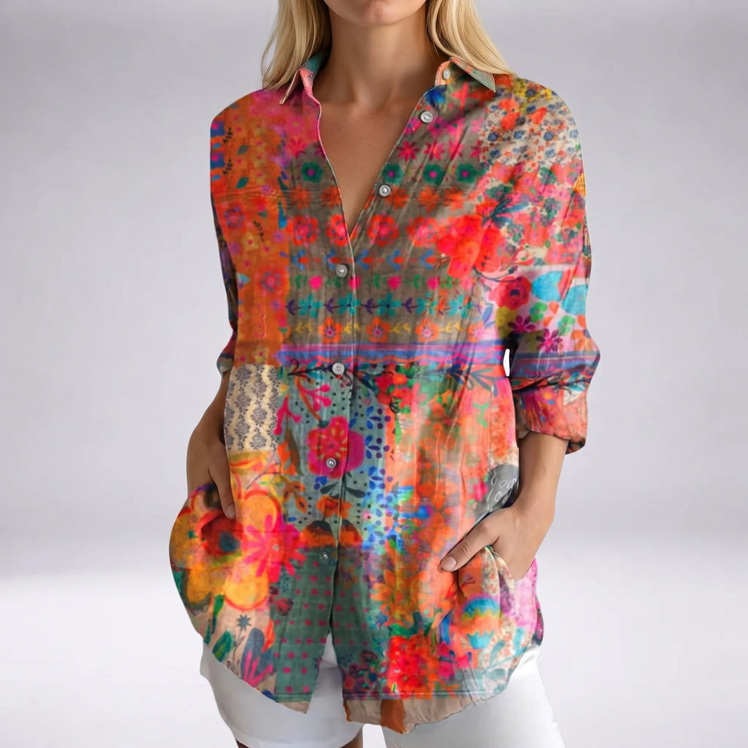 Floravio - Vintage Floral Print Button-Up Shirt
