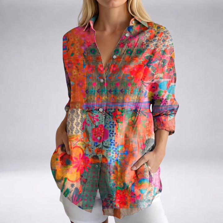 Floravio - Vintage Floral Print Button-Up Shirt