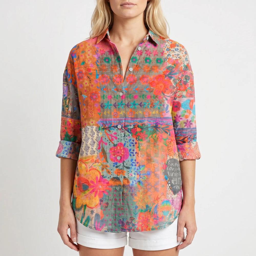 Floravio - Vintage Floral Print Button-Up Shirt