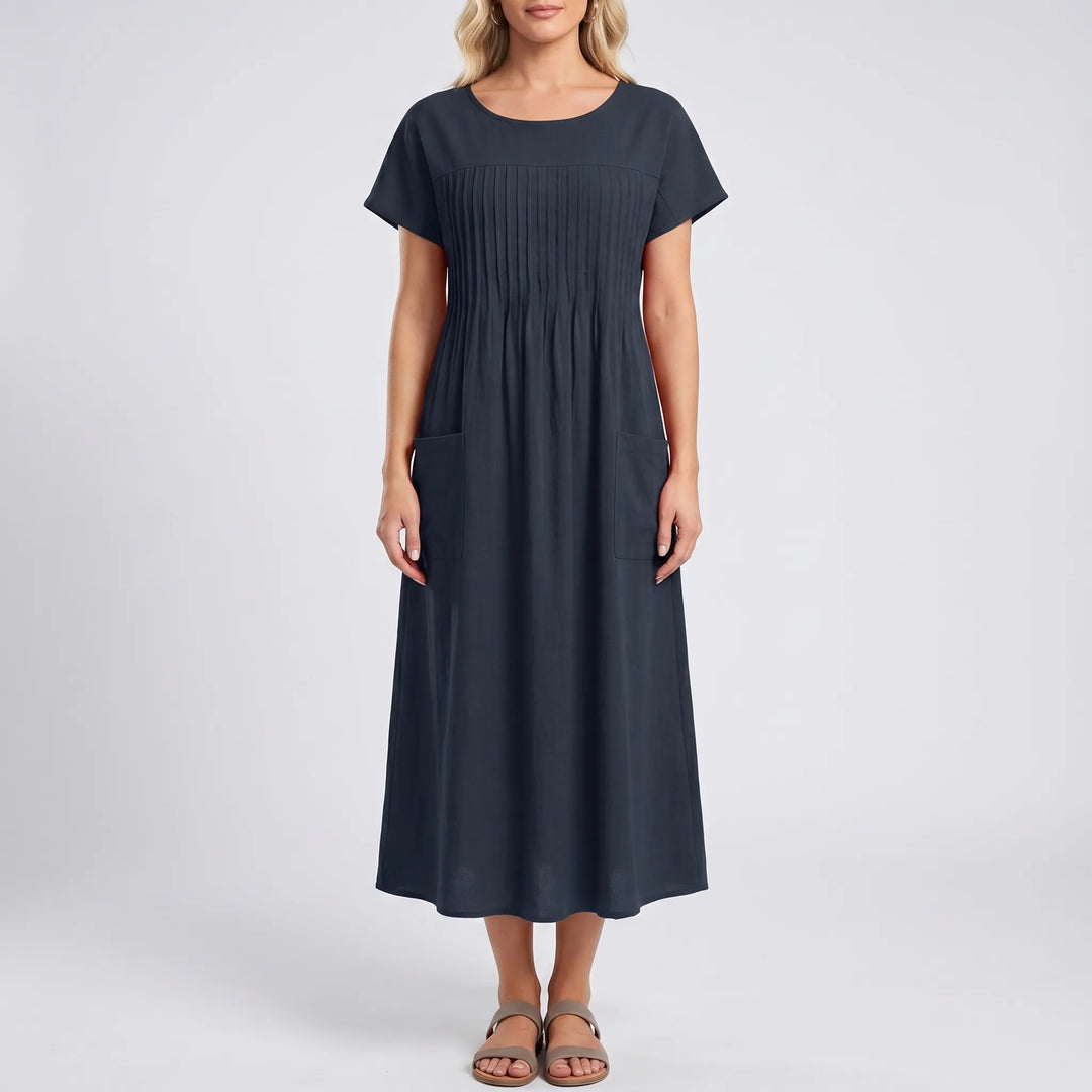 Florelle - Short Sleeve Midi Dress With Pockets