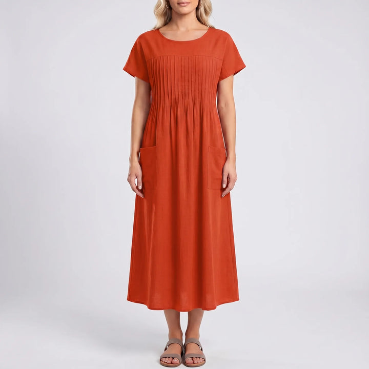 Florelle - Short Sleeve Midi Dress With Pockets