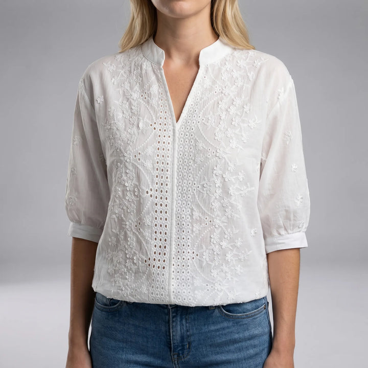 Floretté - Embroidered Puff Sleeve Summer Blouse