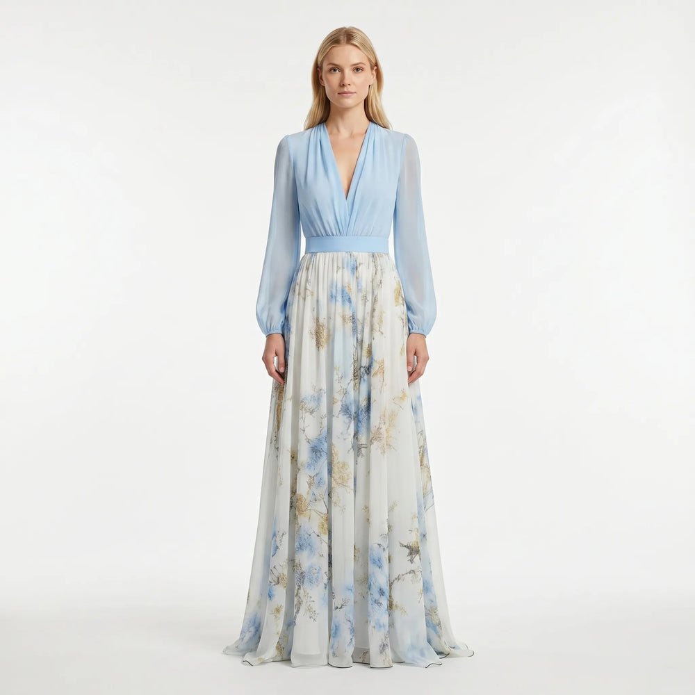Florielle - Floral Maxi Dress With V-Neckline