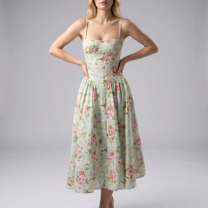 Floriven - Floral Print Sleeveless Midi Dress