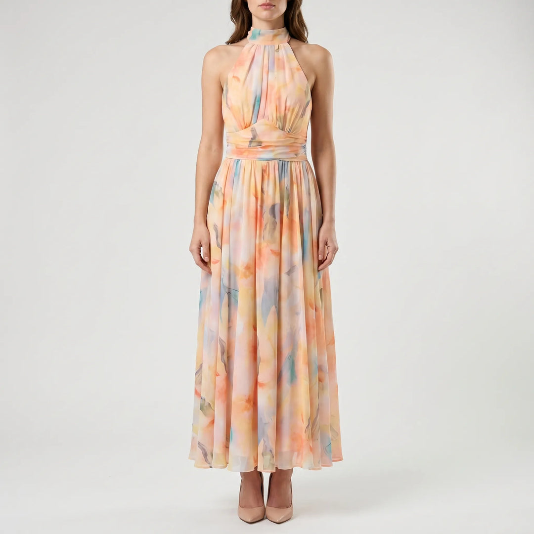 Floriven - Halter Neck Watercolour Maxi Dress