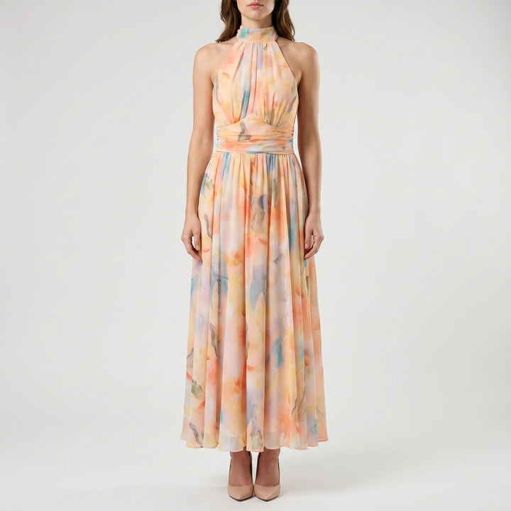 Floriven - Halter Neck Watercolour Maxi Dress