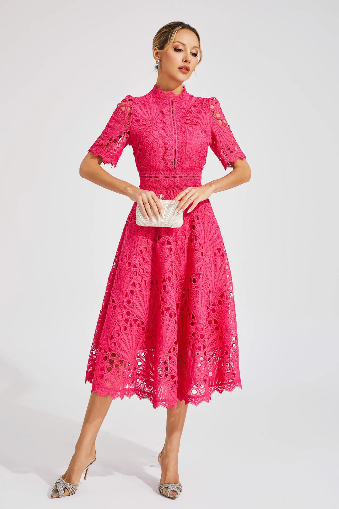 Lace Midi Dress for Women - A-Line - Fit and Flare