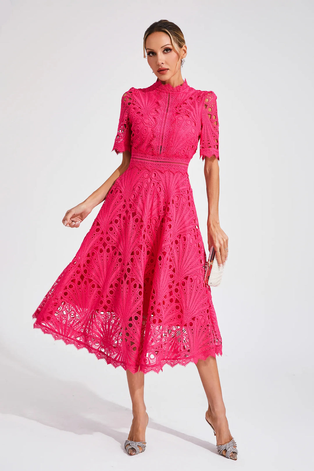 Lace Midi Dress for Women - A-Line - Fit and Flare