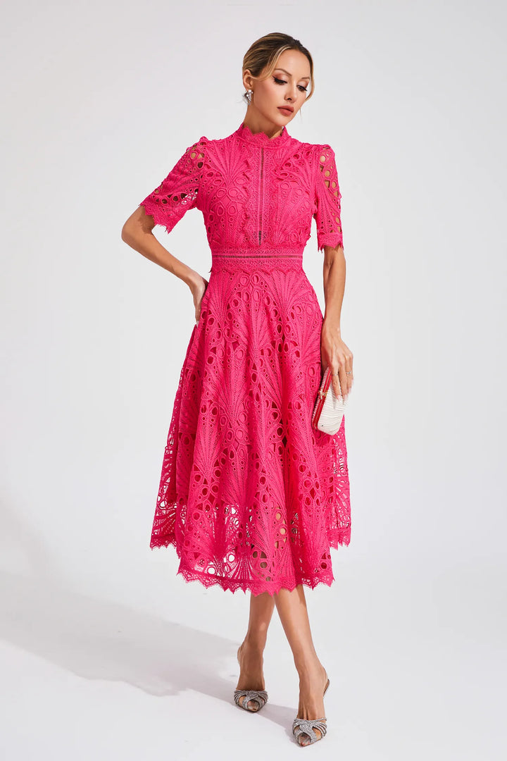 Lace Midi Dress for Women - A-Line - Fit and Flare
