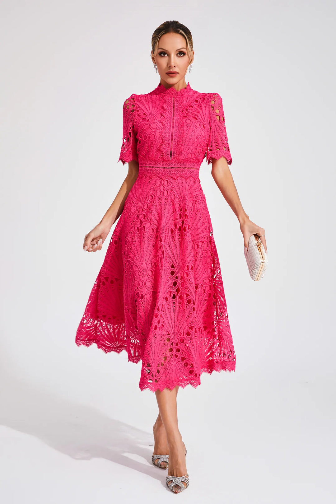 Lace Midi Dress for Women - A-Line - Fit and Flare
