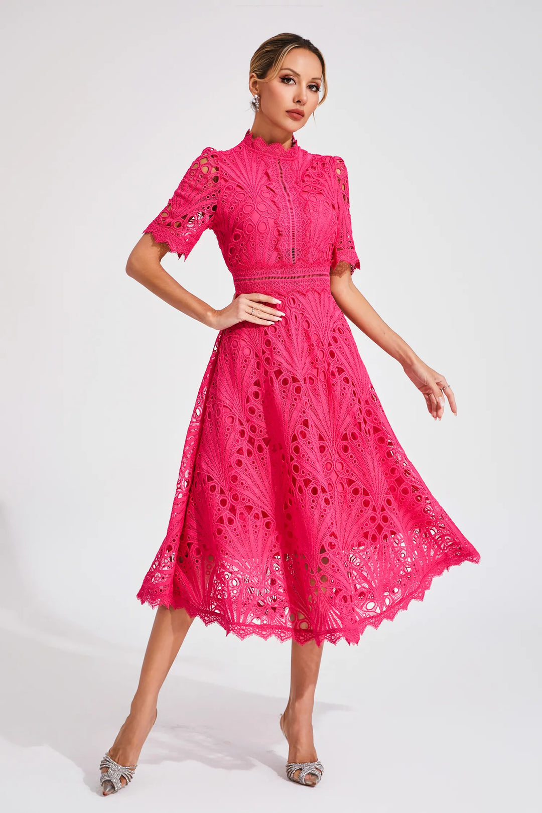 Lace Midi Dress for Women - A-Line - Fit and Flare