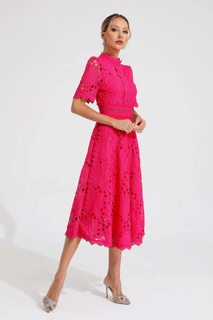 Lace Midi Dress for Women - A-Line - Fit and Flare