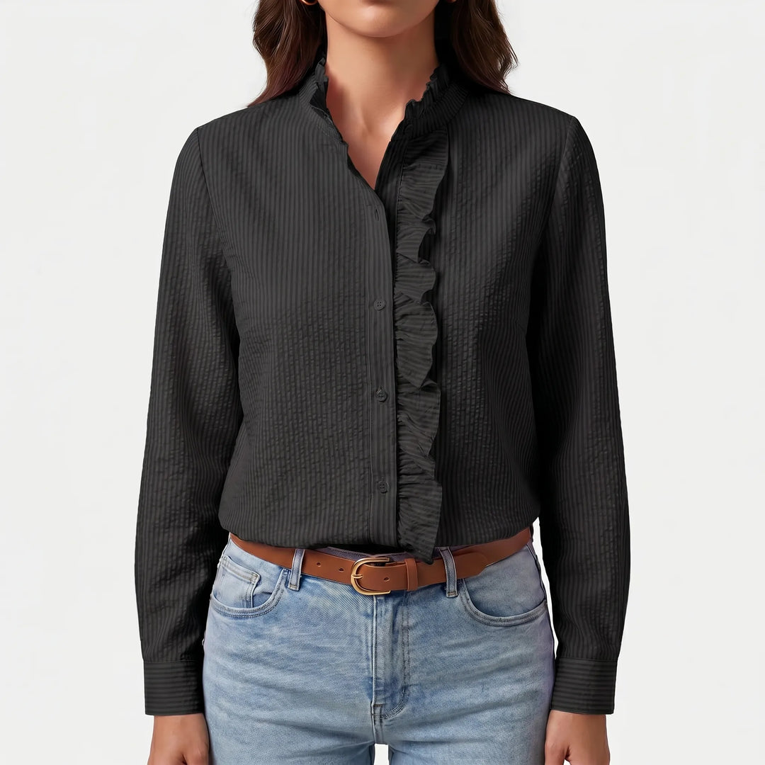Frillova - Ruffled Front Button-Up Work Blouse