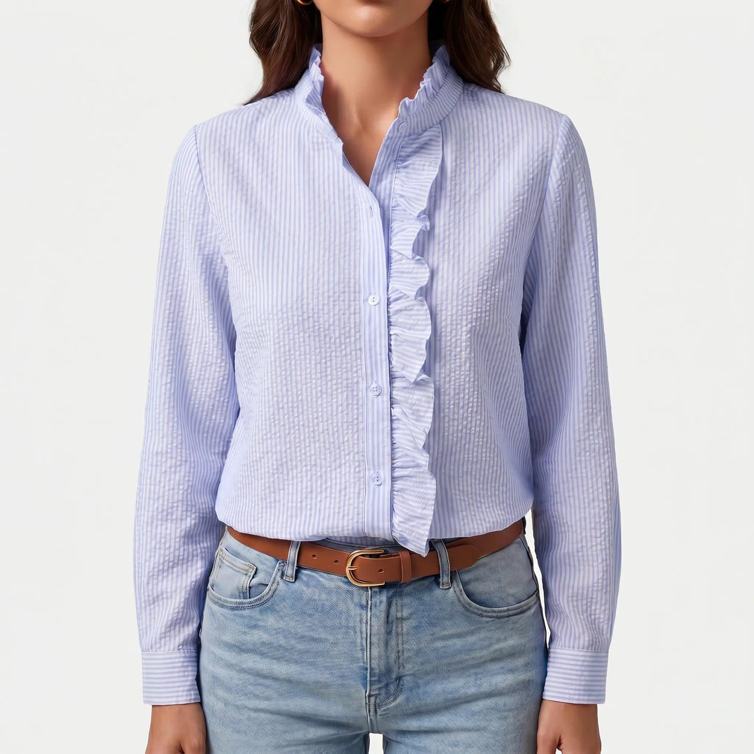 Frillova - Ruffled Front Button-Up Work Blouse