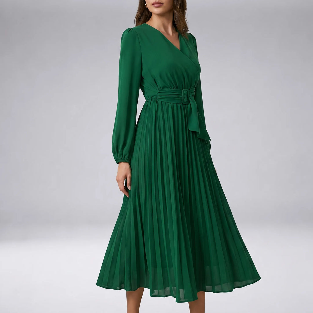 Gracella - Long Sleeve Pleated Midi Dress